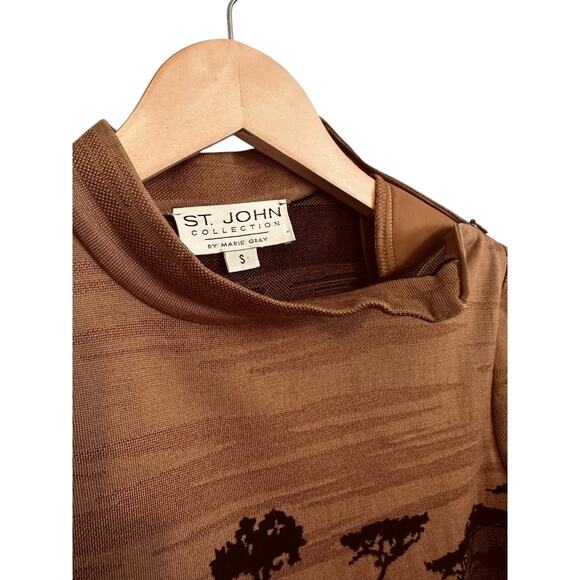 Vintage St John Collection Marie Gray Safari Print Mock Neck Zip Sweater Small - Picture 9 of 10